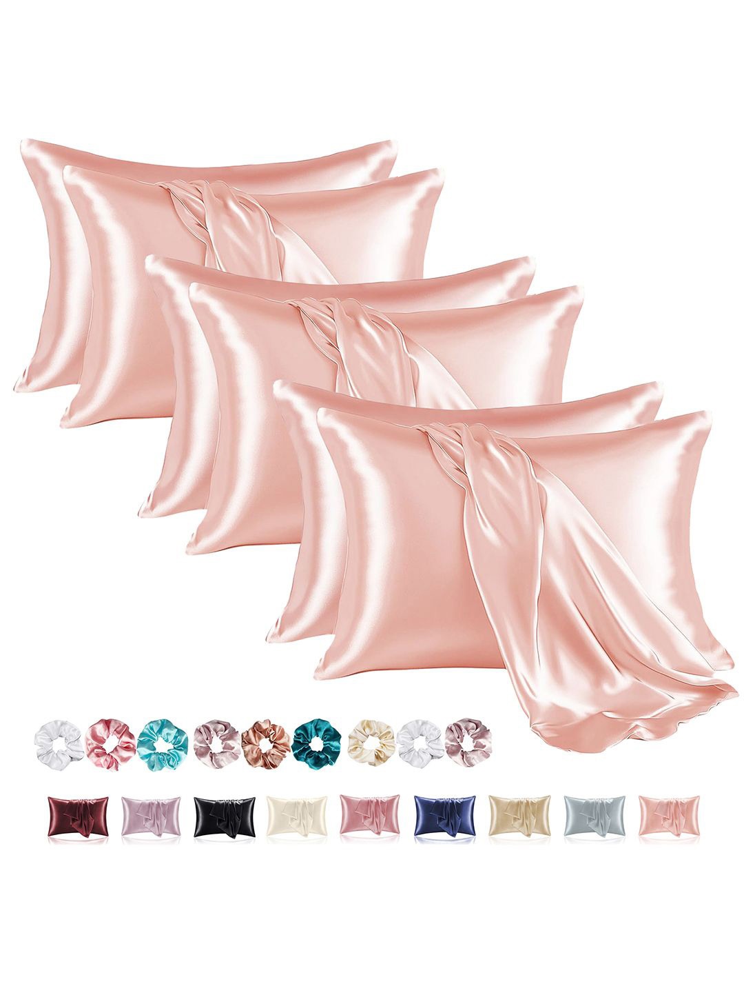 

Kuber Industries Pink 6 Pieces Satin Rectangle Shaped Pillow Covers