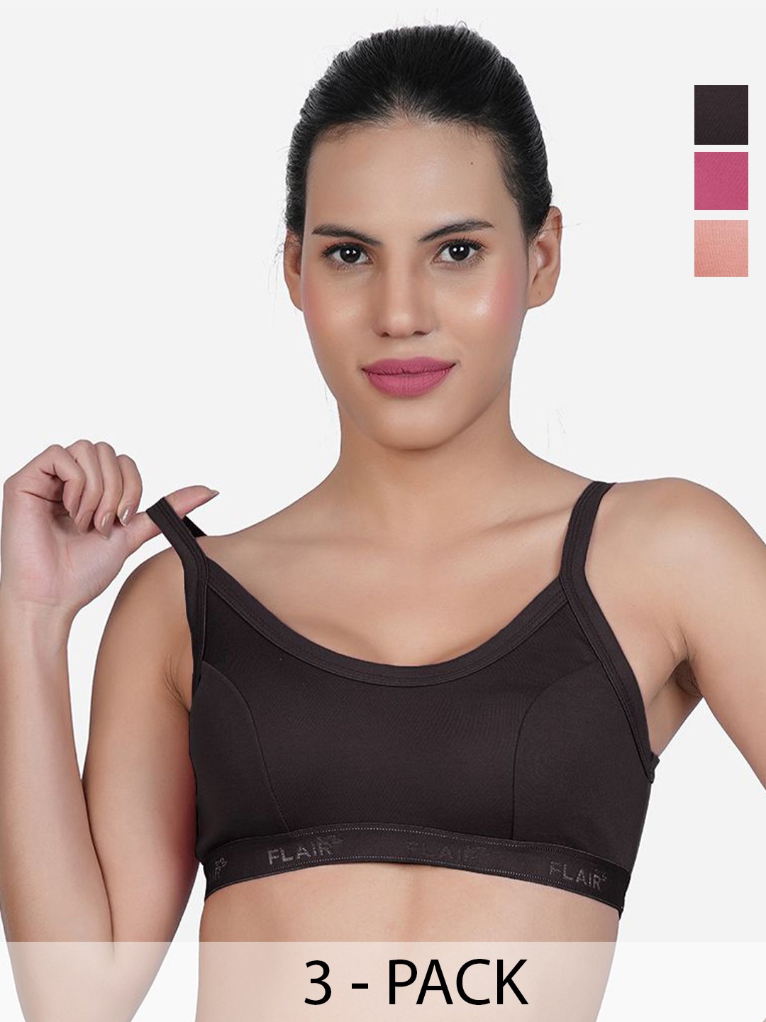 

SHYAM SONS FLAIR Women Pack Of 3 Non-Wired Full Coverage Bra, Black