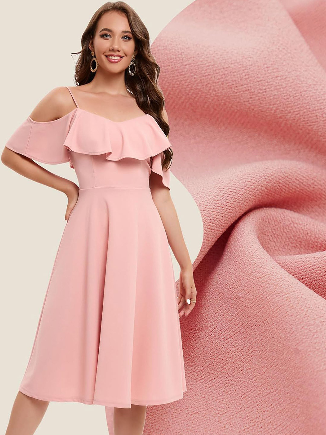 

C4D Cold-Shoulder Fit & Flare Maxi Dress, Pink