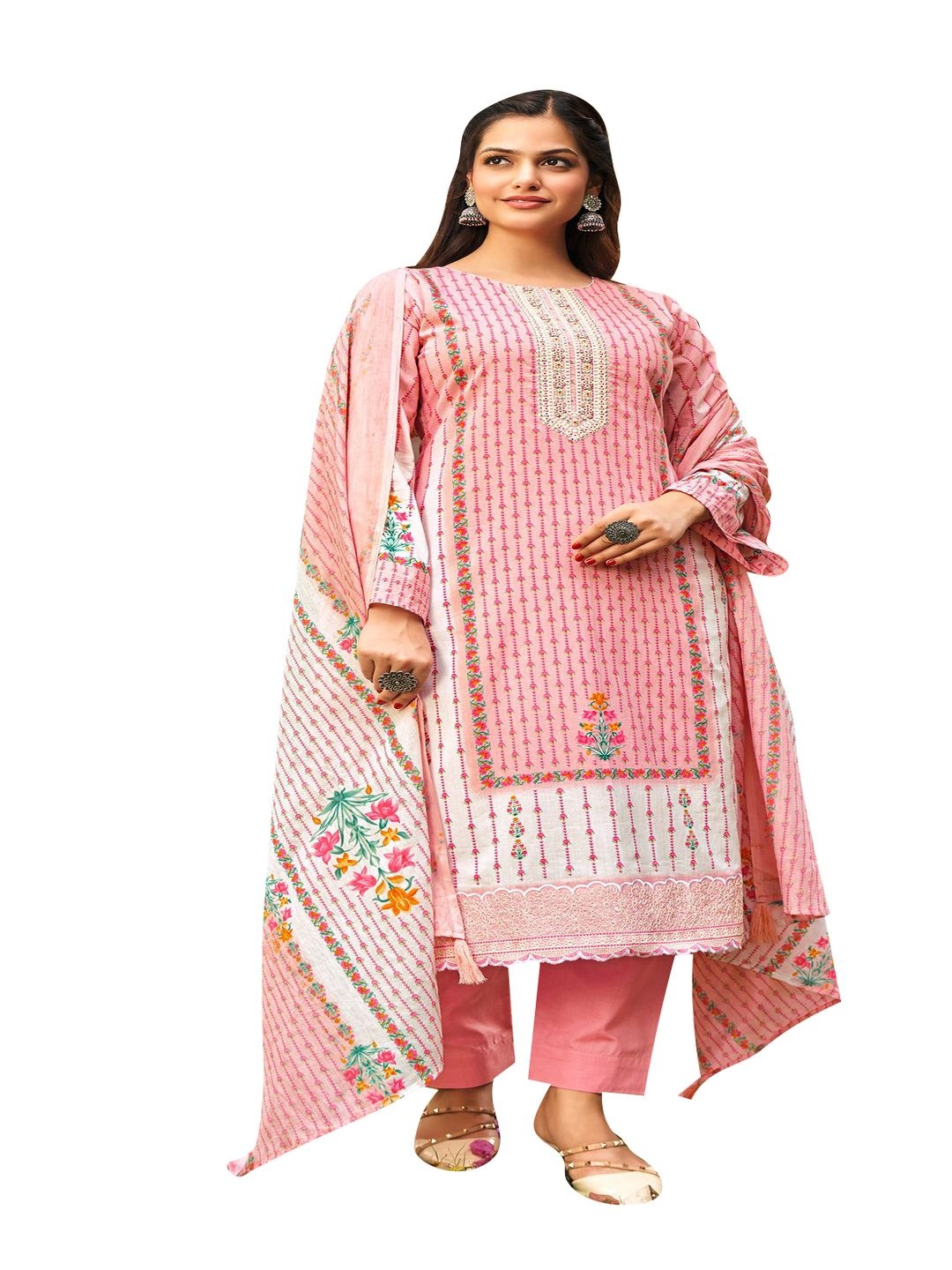 

DRAVINAM Trends Floral Printed Pure Cotton Unstitched Dress Material, Pink