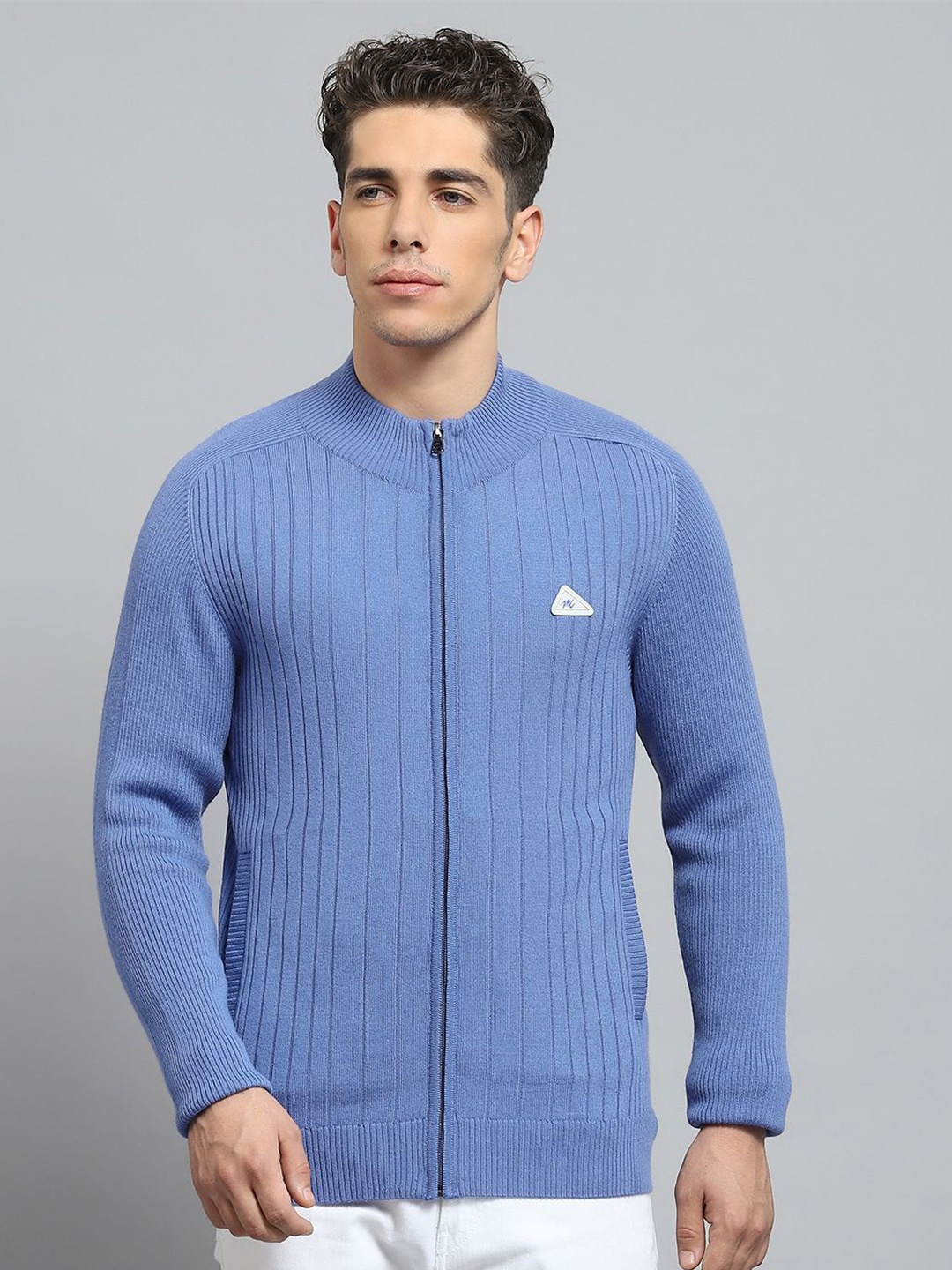

Monte Carlo Men Striped Woollen Cardigan, Blue
