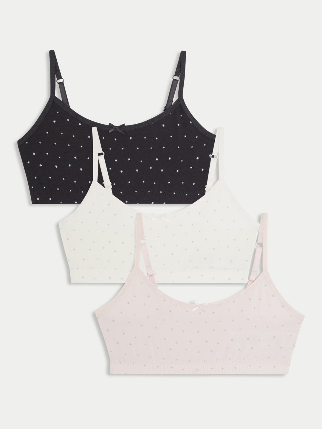 

Marks & Spencer Girls Pack Of 3 Printed Shoulder Straps Bralette Crop Top, Black
