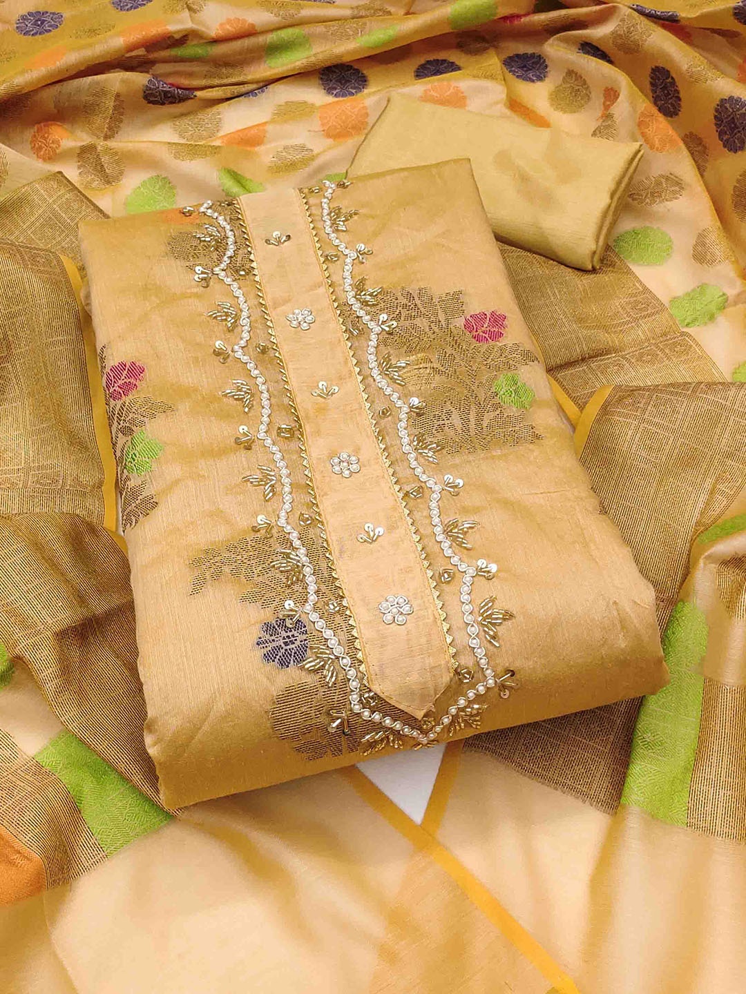 

KALINI Unstitched Dress Material, Gold