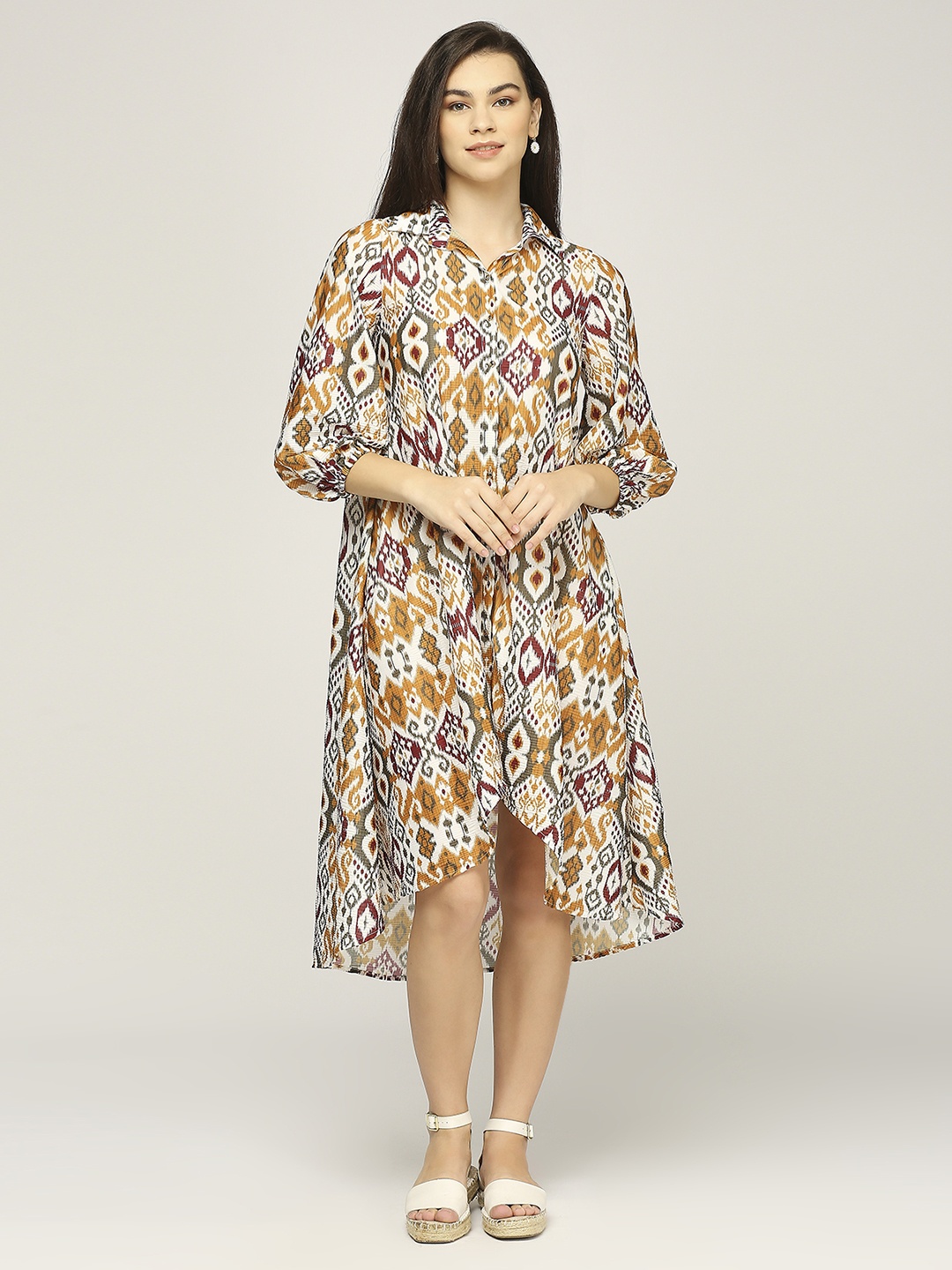 

Iti Floral Print Crepe Shirt Midi Dress, Multi