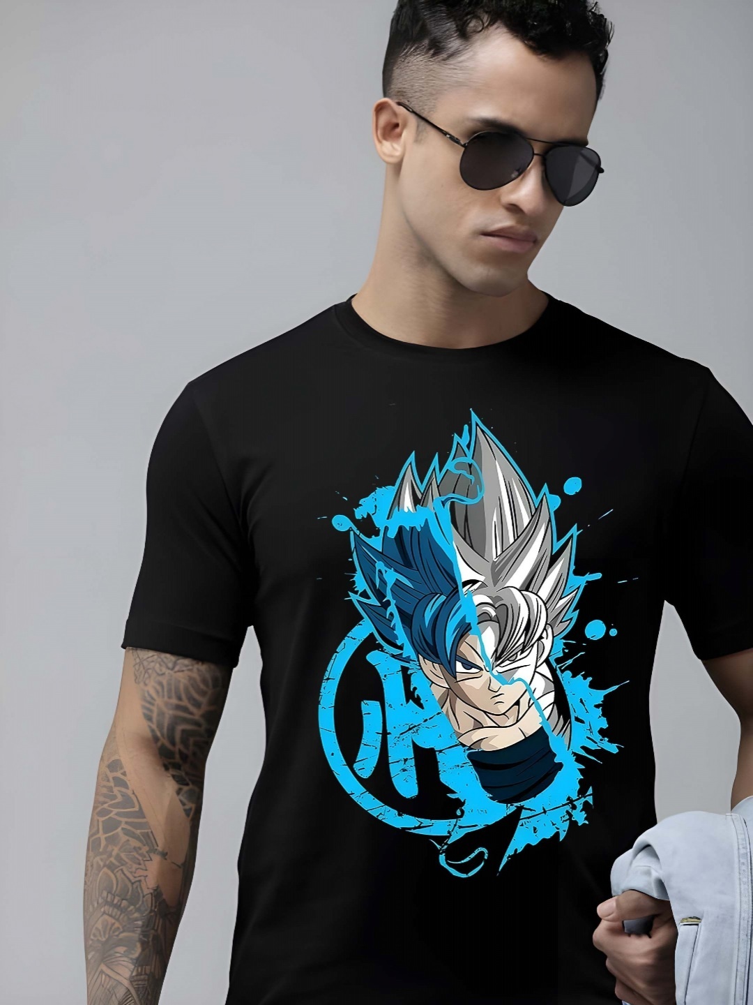 

BOWLIFESTYLE Men Dragon Ball Z Graphic Printed Round Neck Cotton T-shirt, Black