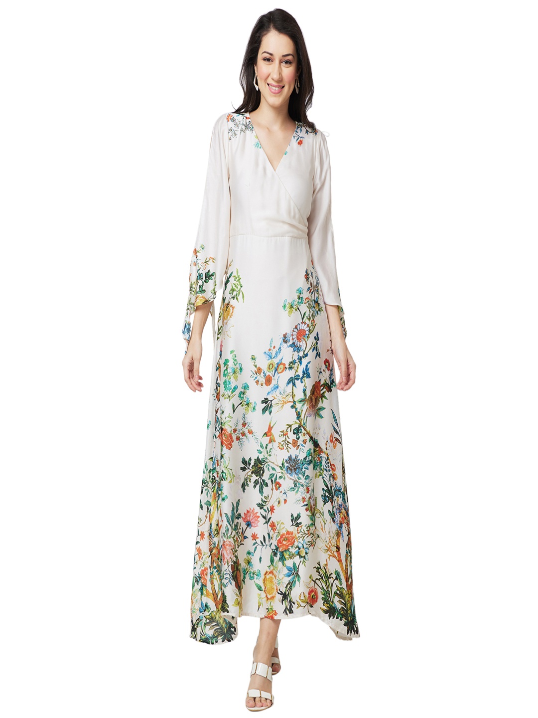 

Iti Floral Print Satin Maxi Dress, Off white