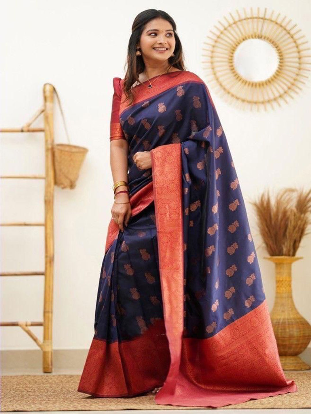 

Manu Designer Ethnic Motifs Woven Design Zari Saree, Blue