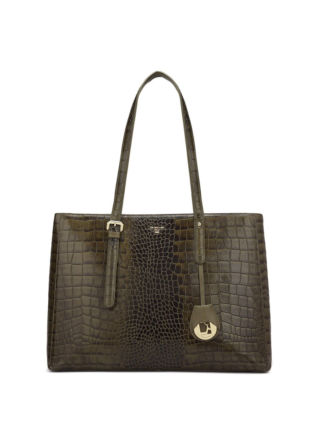 

Da Milano Animal Textured Leather Shopper Tote Bag, Green