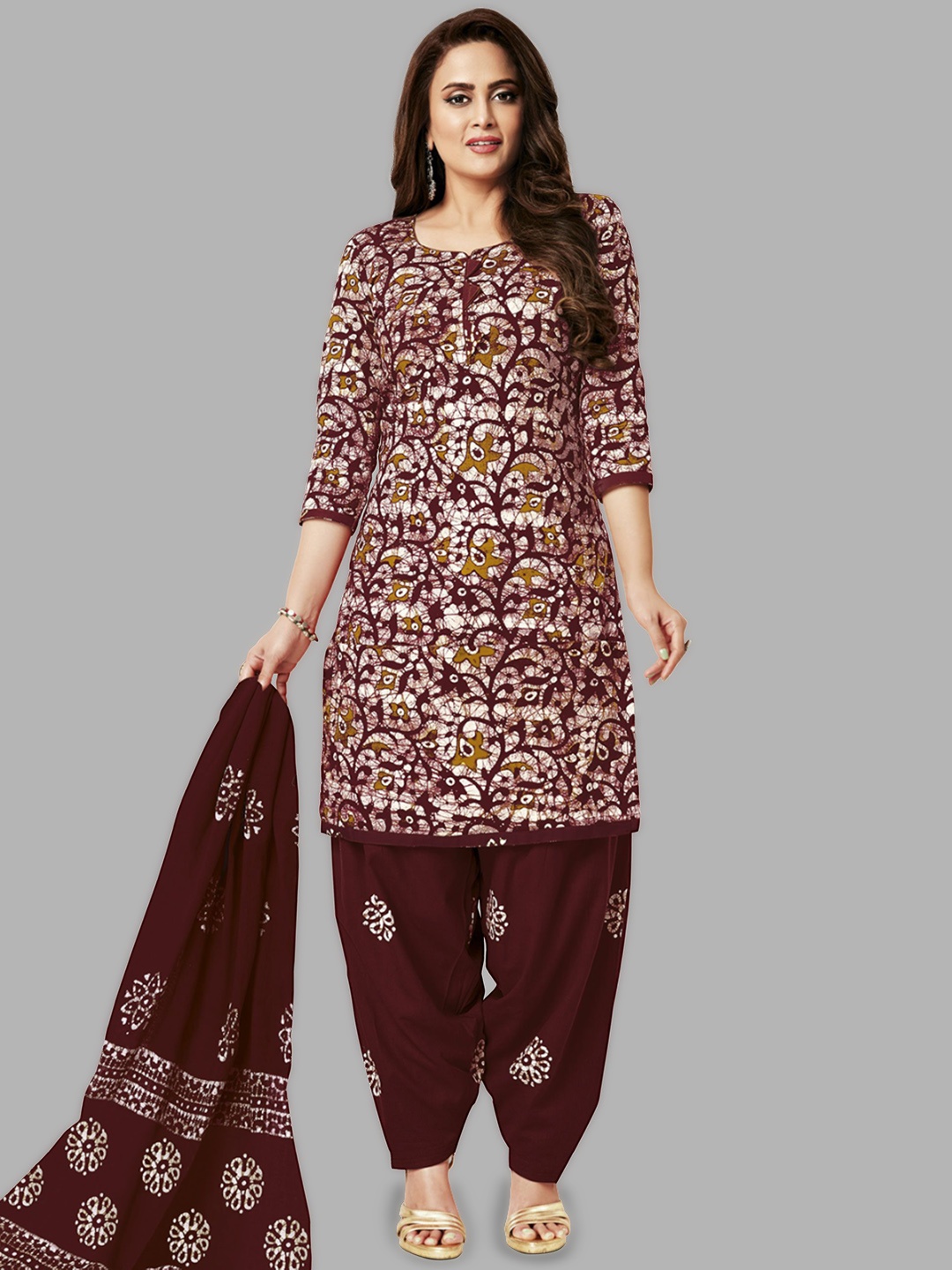

shree jeenmata collection Printed Pure Cotton Unstitched Dress Material, Maroon
