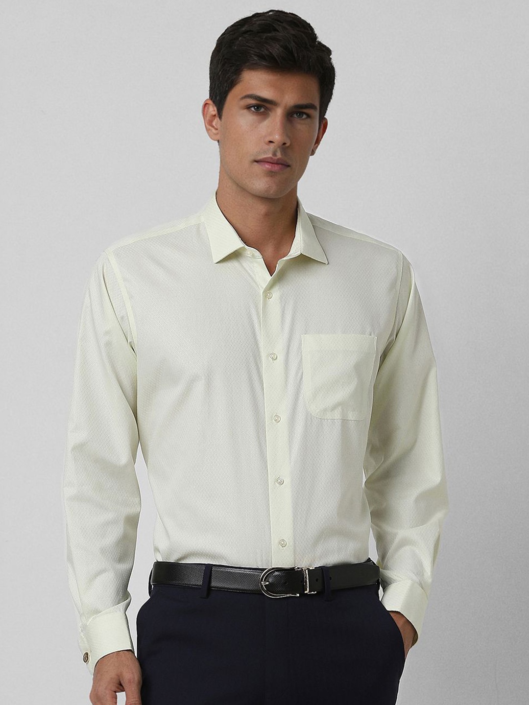 

Van Heusen Men Spread Collar Textured Cotton Formal Shirt, Cream