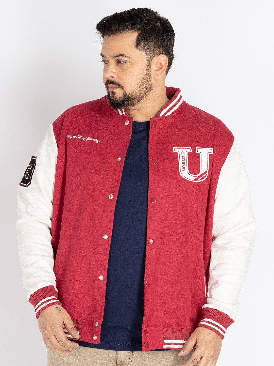 

UNSIZED Men Plus Size Colourblocked Front-Open Sweatshirt, Red