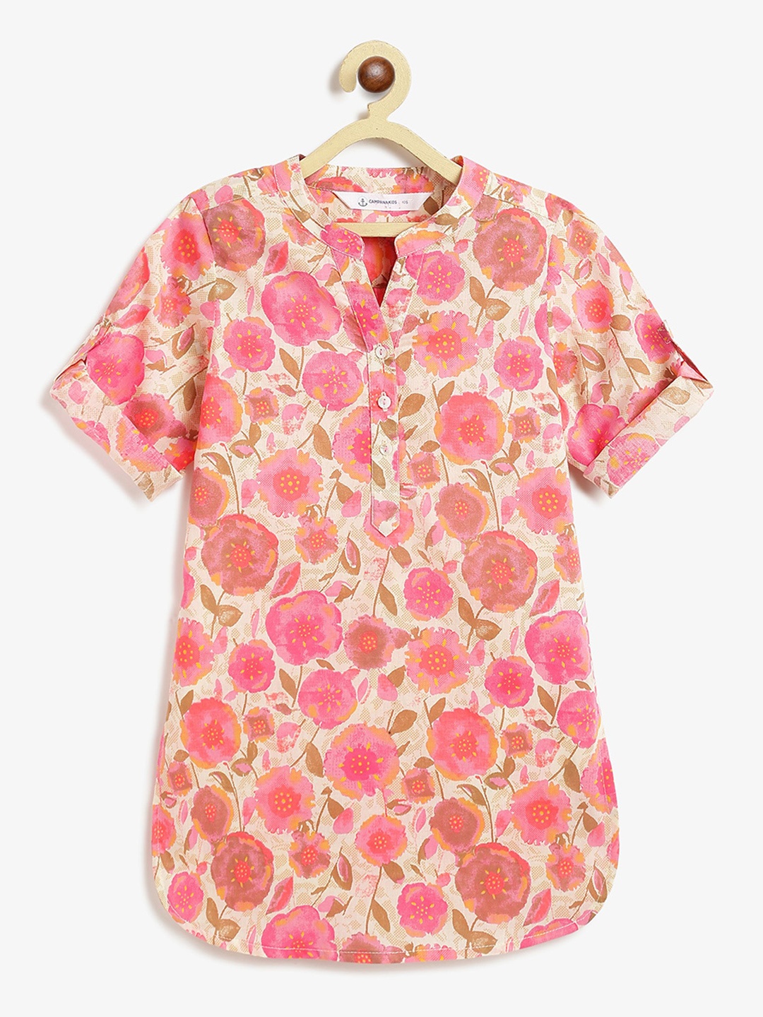

Campana Girls Floral Printed Cotton Kurta, White