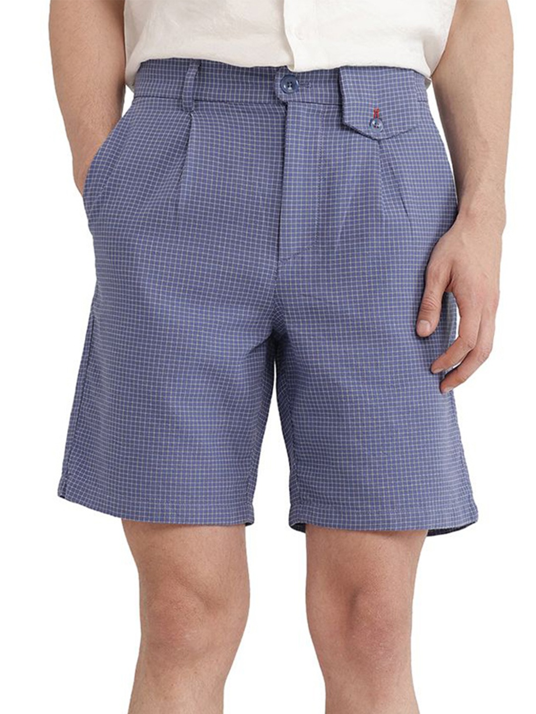 

RARE RABBIT Men Checked Cotton Regular Fit Regular Shorts, Blue