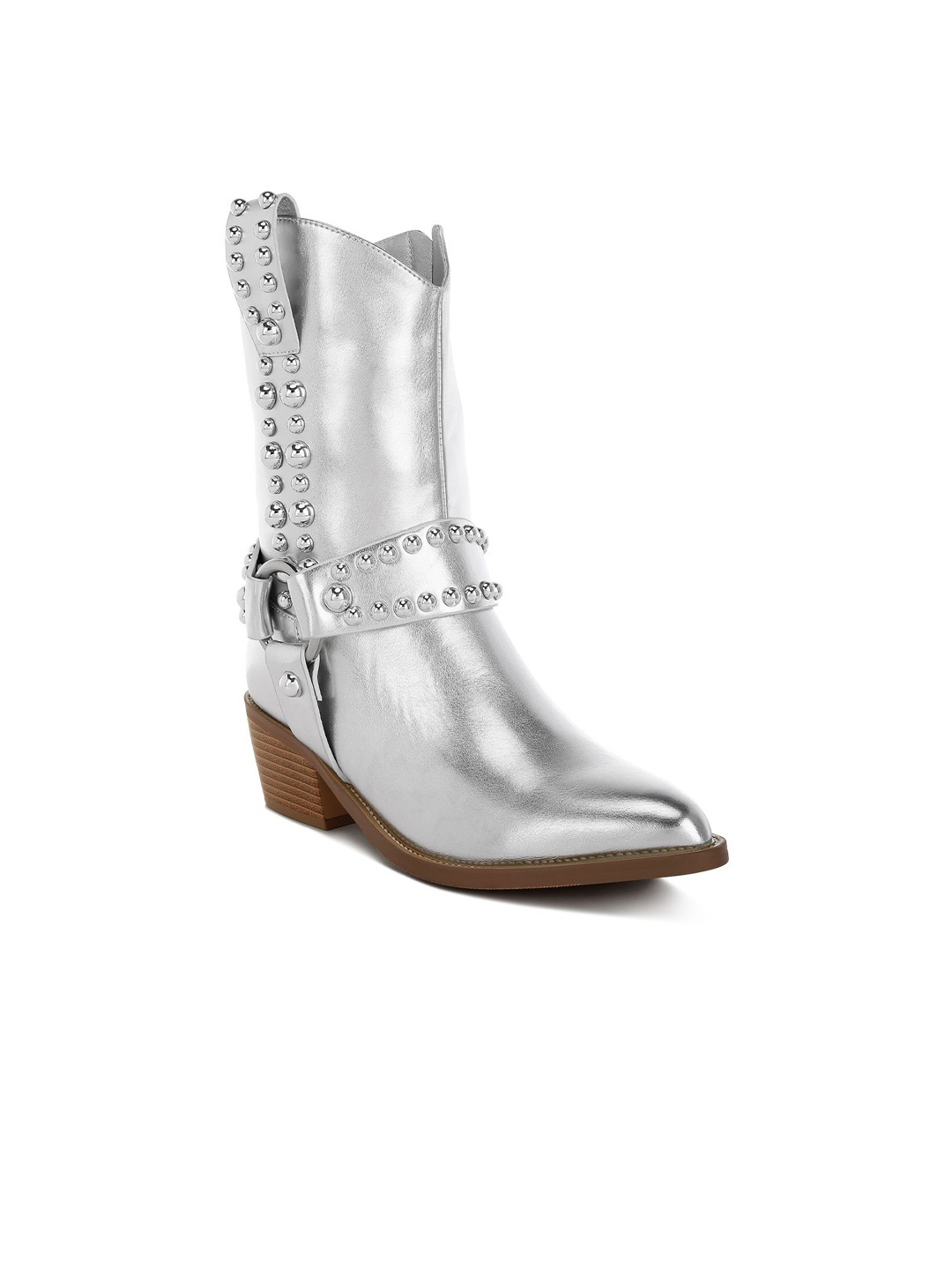 

London Rag Women Stone Studded Harness Detail Boots, Silver