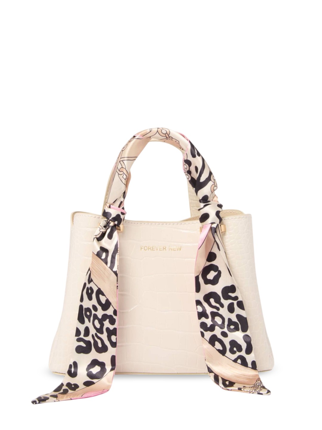 

Forever New Women Textured Structured Handheld Bag With Scarf, Cream