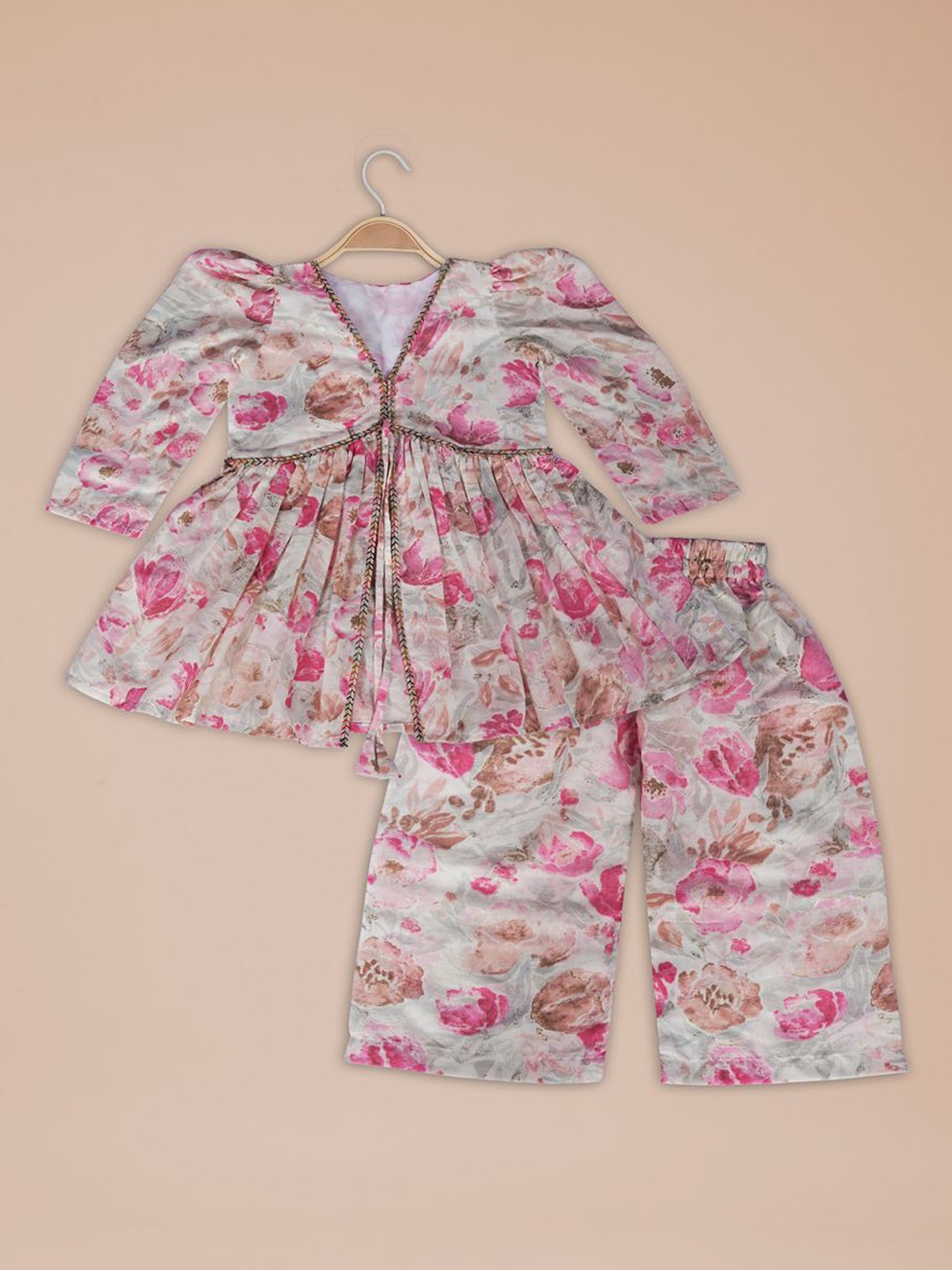 

Anneca Girls Printed Regular Kurti with Palazzos, Pink