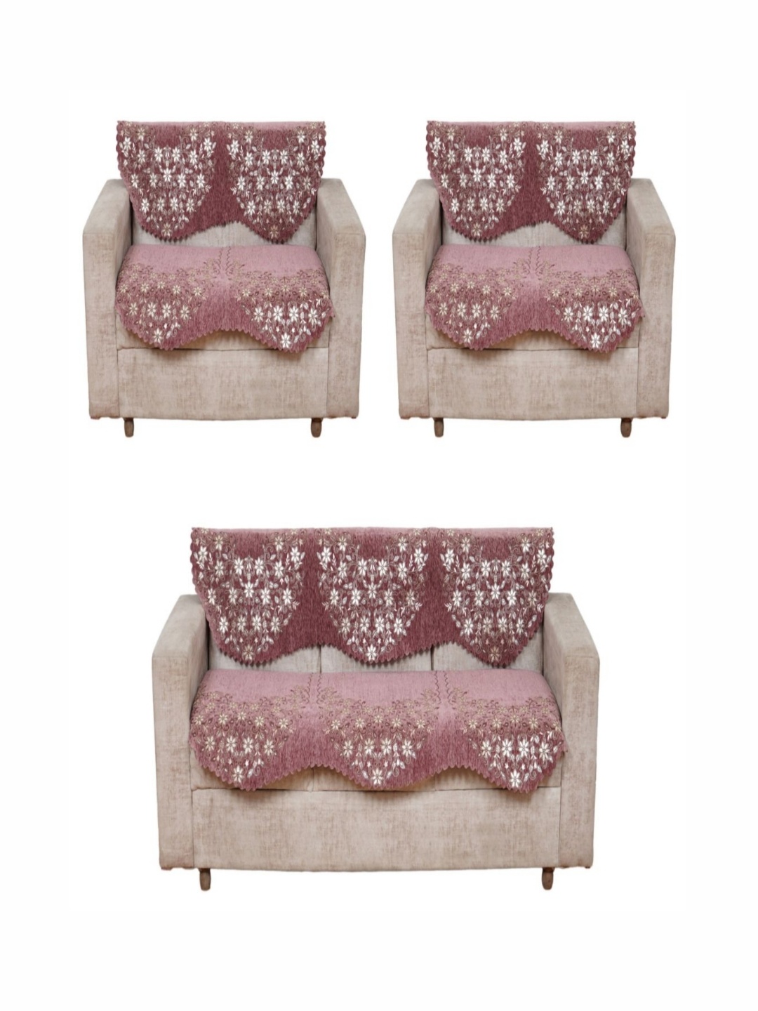 

Fashion Throw Pink & White 6 Pieces Floral Printed Jacquard Sofa Covers Without Arms