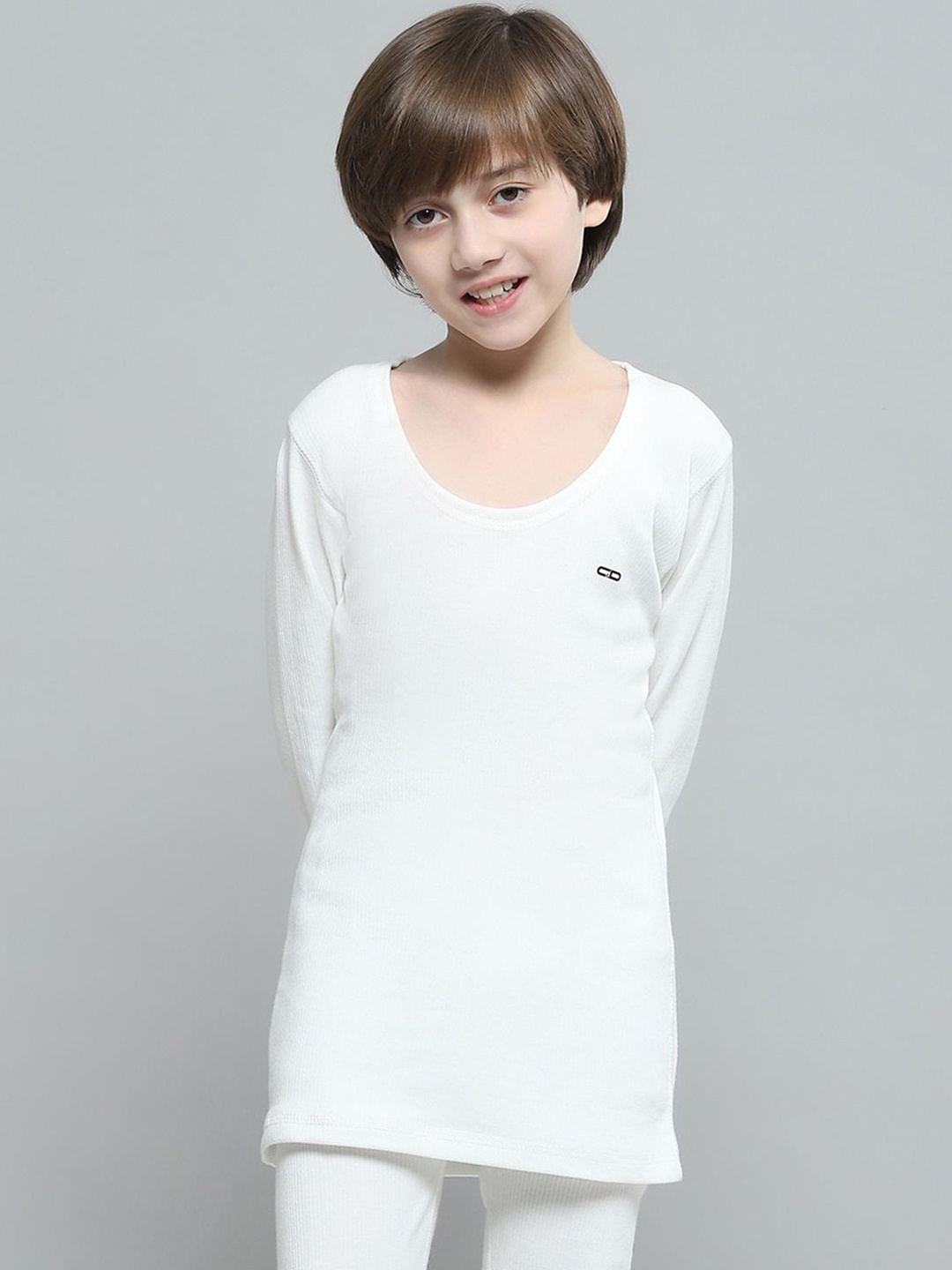 

Monte Carlo Round Neck Cotton Thermal Tops, Off white