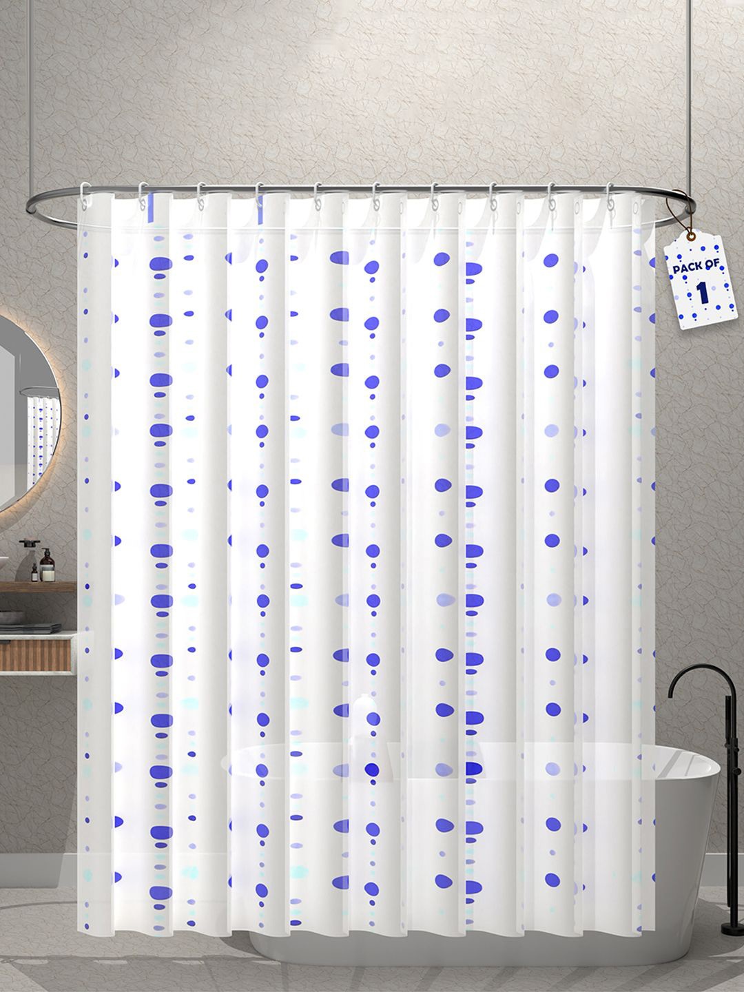 

Kuber Industries White & Blue Printed Shower Curtains with Rings