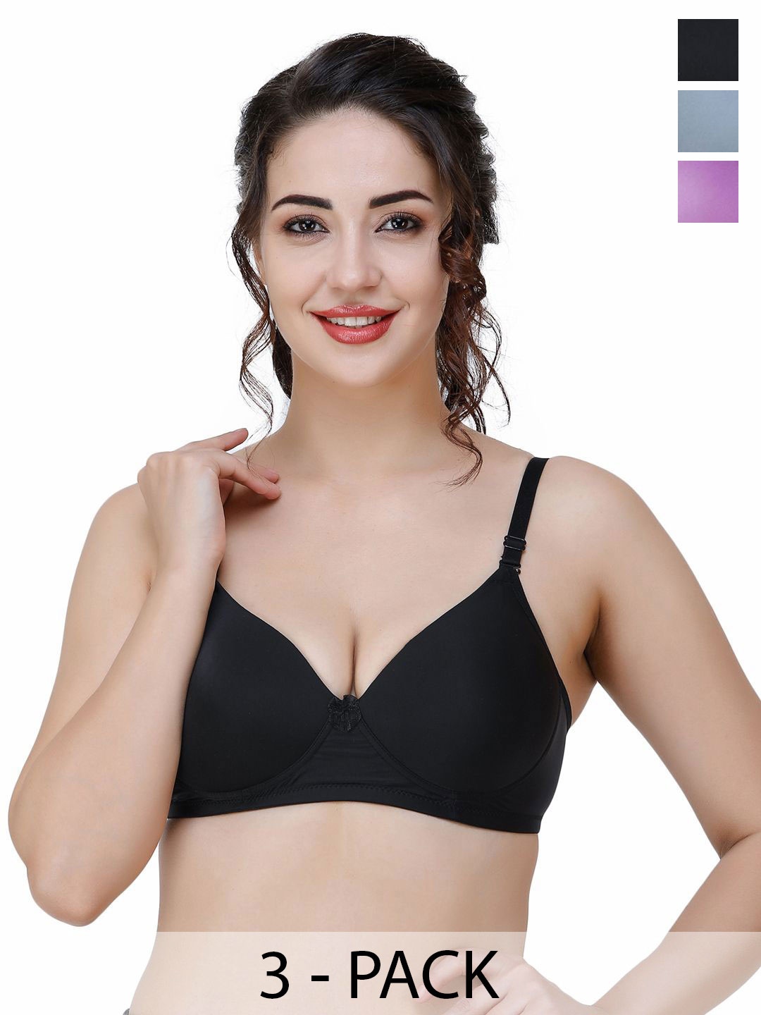 

College Girl Pack Of 3 Full Coverage Lightly Padded T-shirt Bra, Black