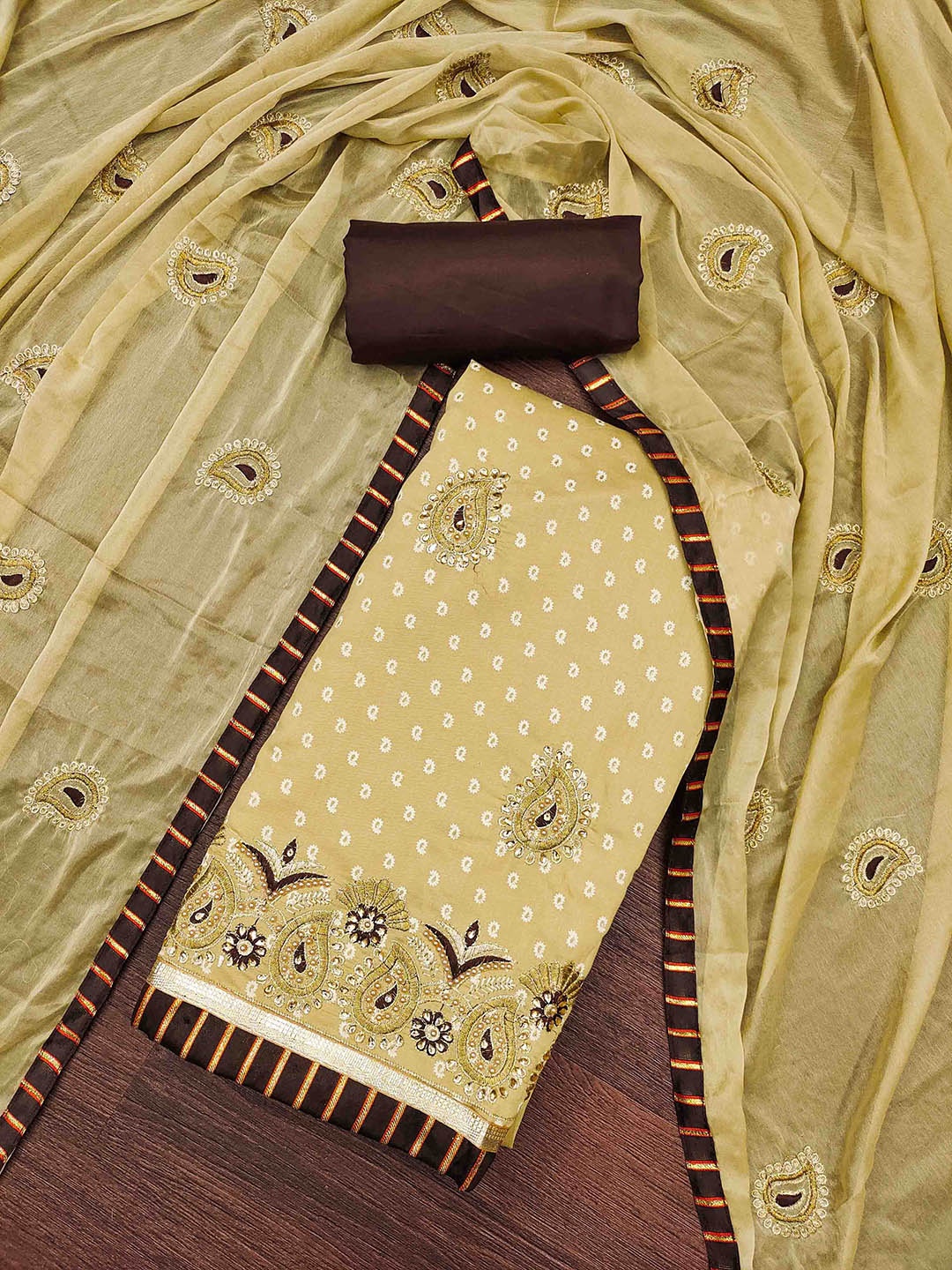 

KALINI Embroidered Unstitched Dress Material, Yellow