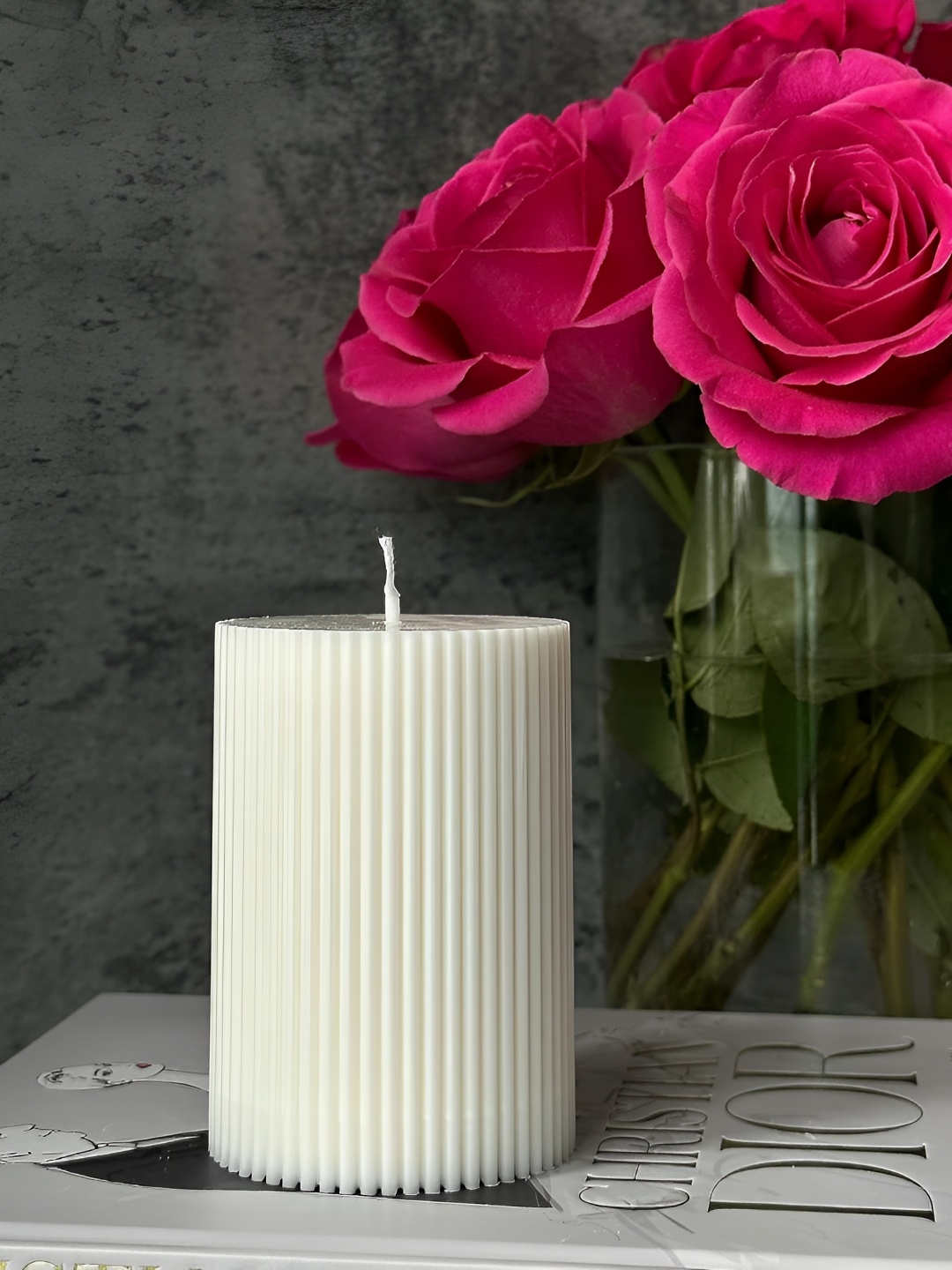 

atorakushon Ivory 1 Pieces Scented Point Ribbed Pillar Candle, White