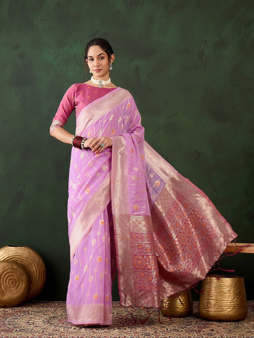 

KIMISHA Woven Design Zari Banarasi Saree, Lavender