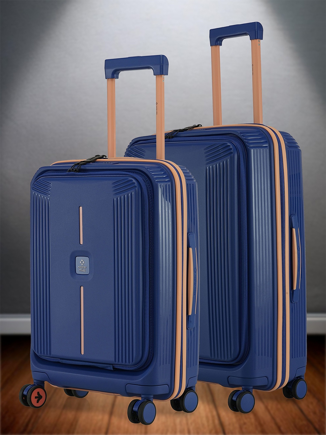 

Nasher Miles Alexandria Polypropylene Set of 2 S/M Navy Blue Peach Trolley Bags (55-65 cm)