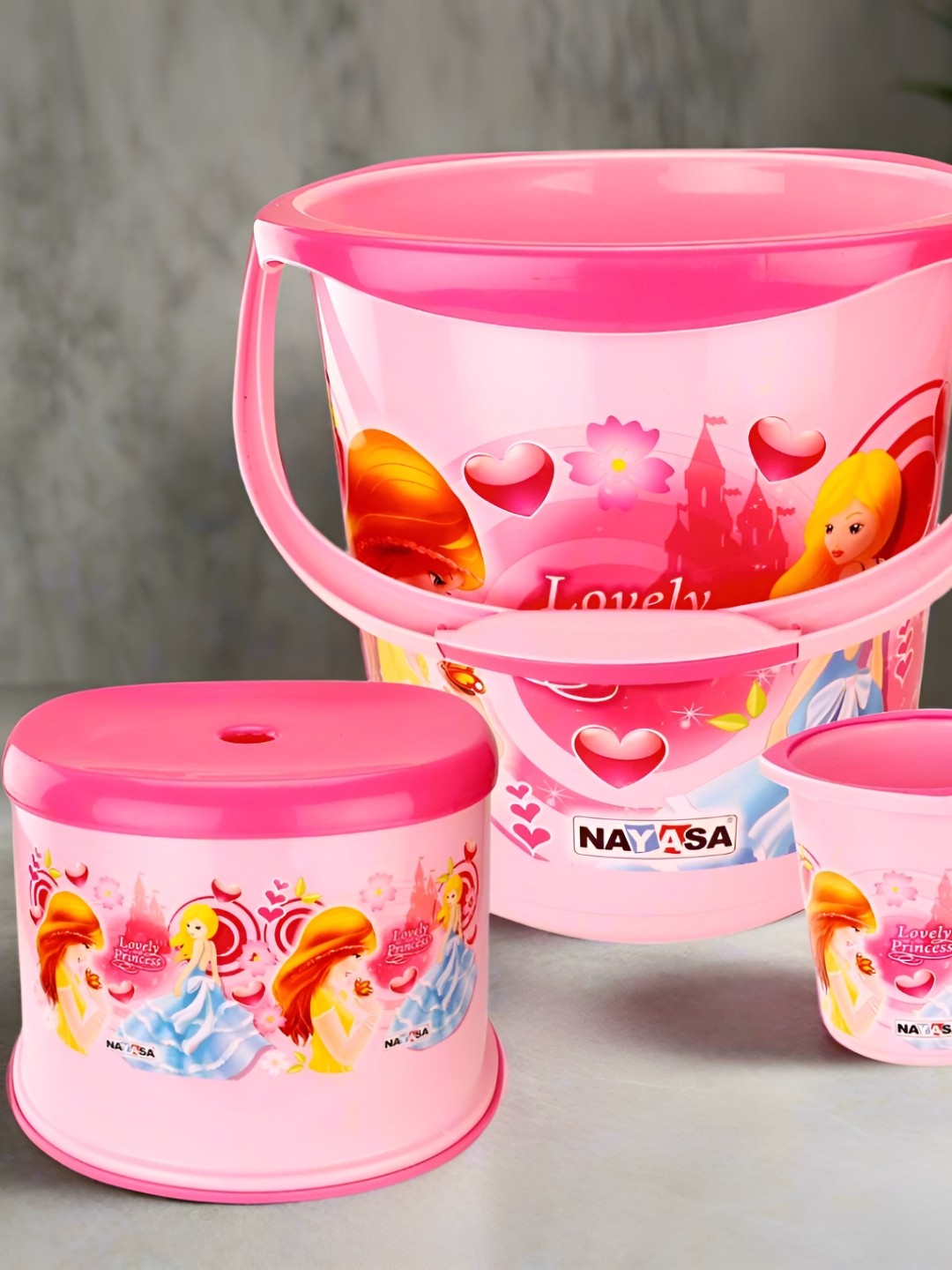 

Nayasa Kids Set of 3 Pink Plastic Bucket, Mug and 508 Stool Bathroom Set