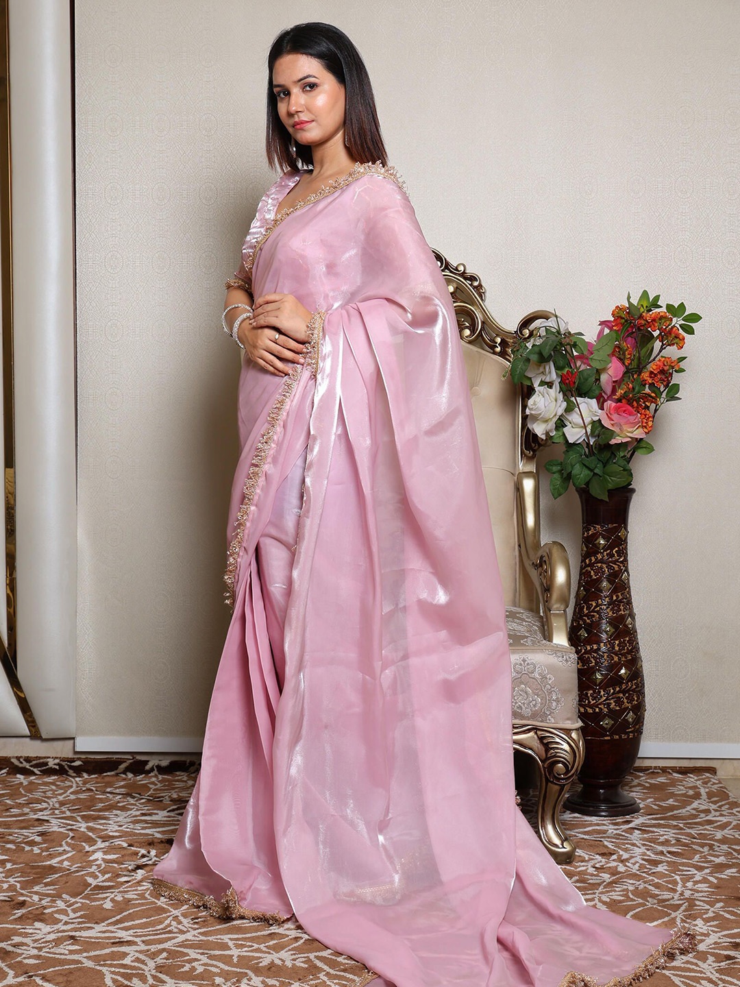 

KELLPAR Silk Blend Saree, Pink