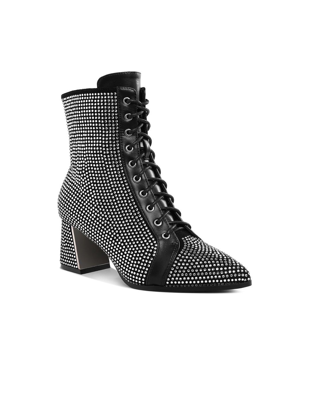

London Rag Women Rhinestone Embellished Pointed Toe Boots, Black