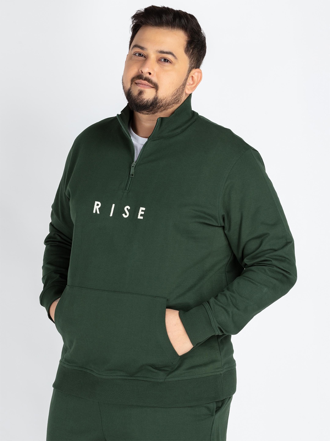 

UNSIZED Men Plus Size Cotton Sweatshirt, Green