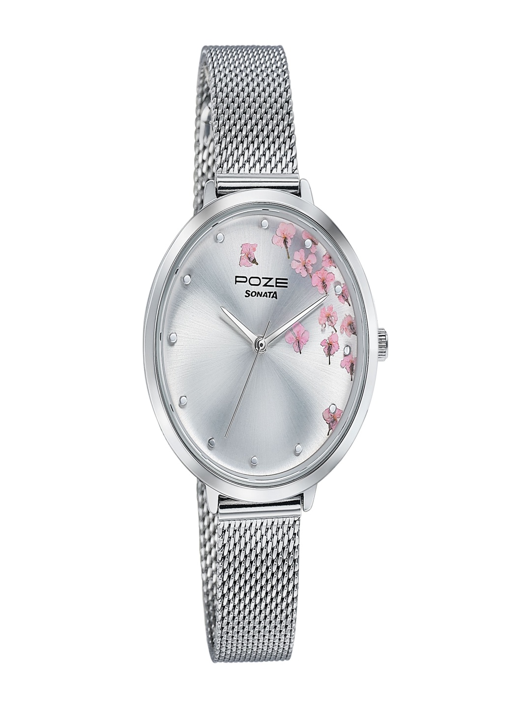 

Sonata Women Poze Flower Dial & Bracelet Style Straps Analogue Quartz Watch SP80105SM01, Silver