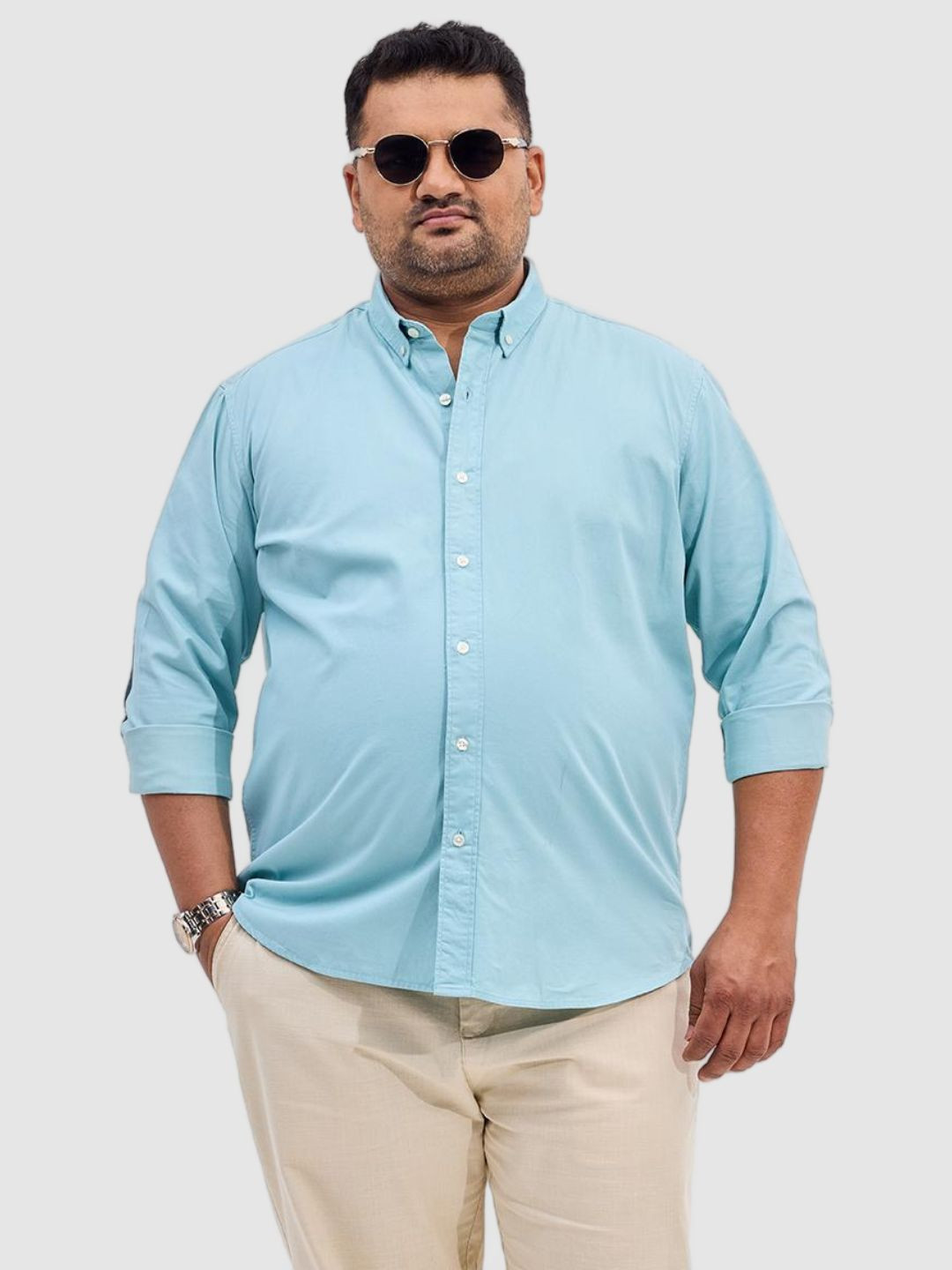 

Snitch Men Plus Size Classic Fit Button-Down Collar Solid Cotton Casual Shirt, Teal