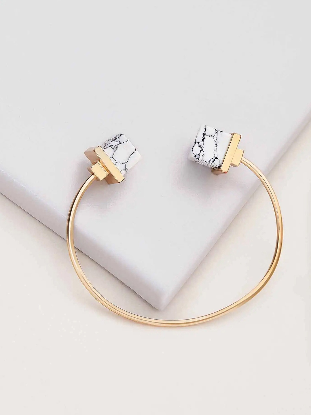 

Rhea Women Gold-Plated Stone-Studded Cuff Bracelet, White