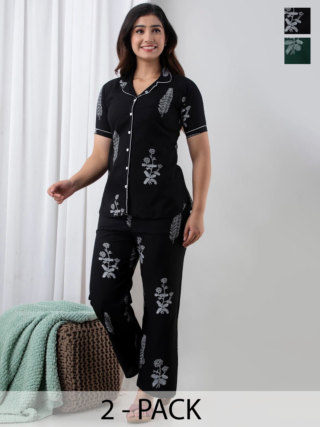 

Krati Creations Women Pack of 2 Printed Night suit, Black