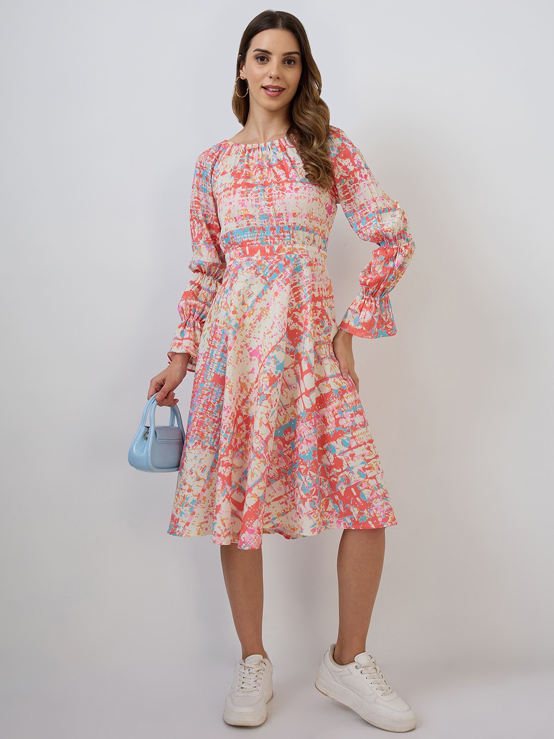 

DressBerry Women Bell Sleeve Fit & Flare Dress, Orange