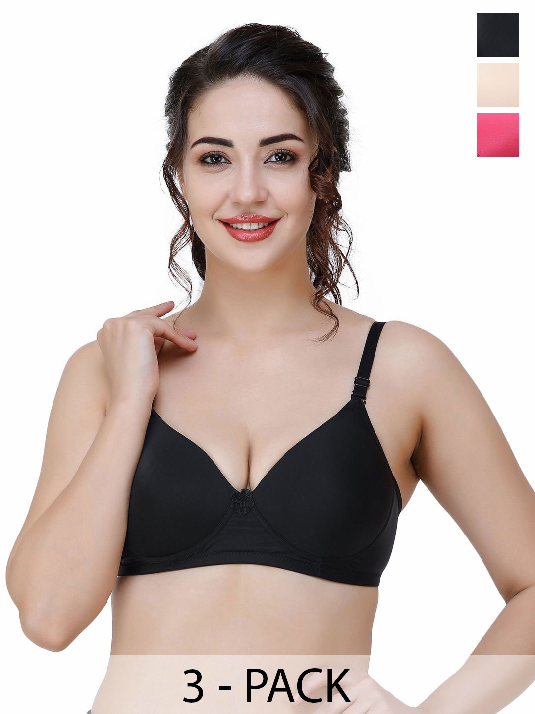 

College Girl Women Pack Of 3 Full Coverage Lightly Padded Bra, Black
