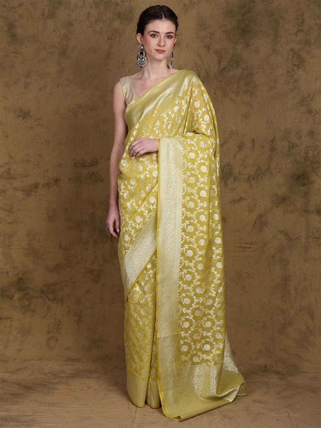 

Exotic India Woven Design Zari Banarasi Saree, Yellow