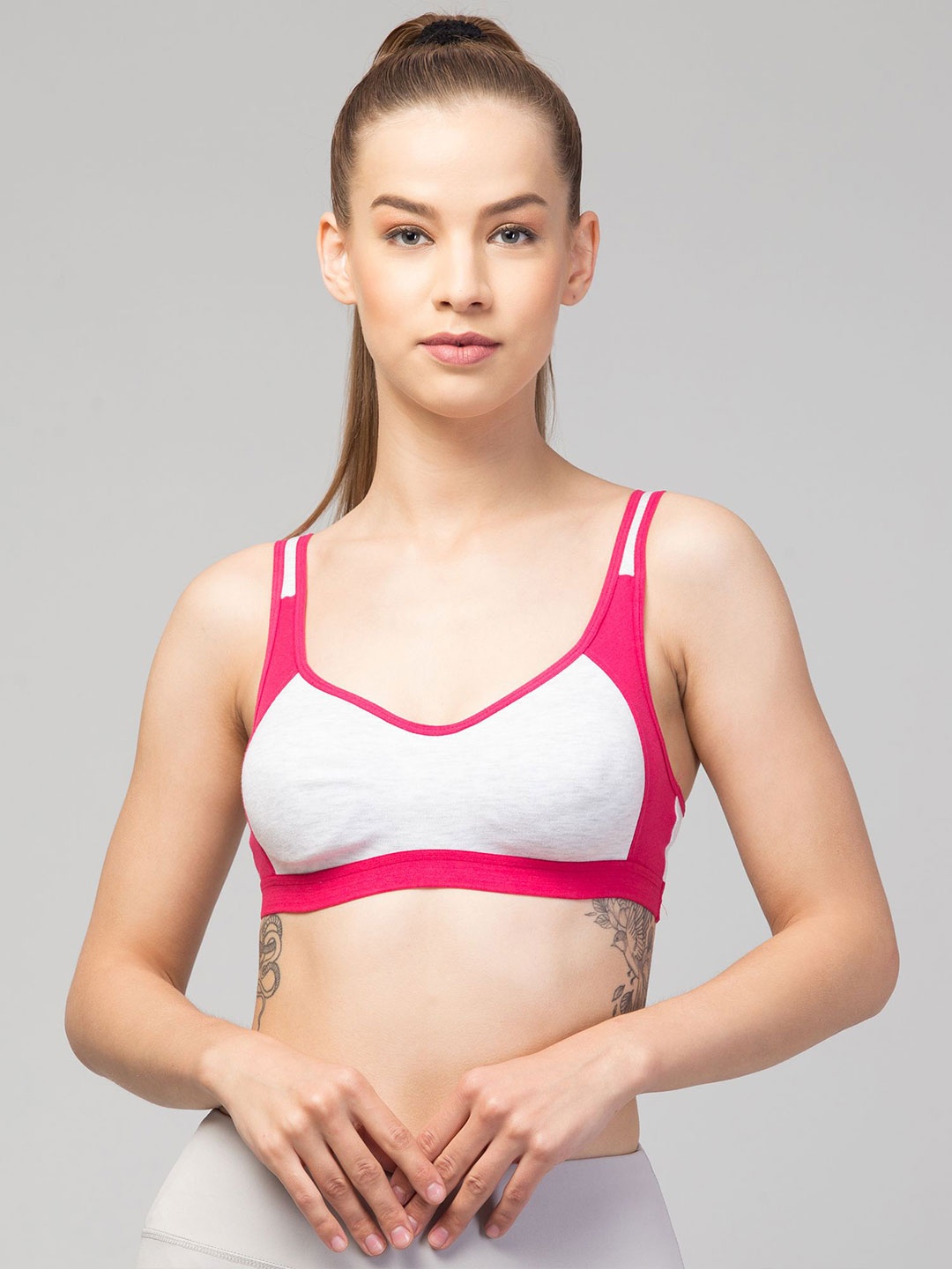 

ULLAS Women Pack of 2 Colourblocked Full Coverage Cotton Workout Bra, Pink