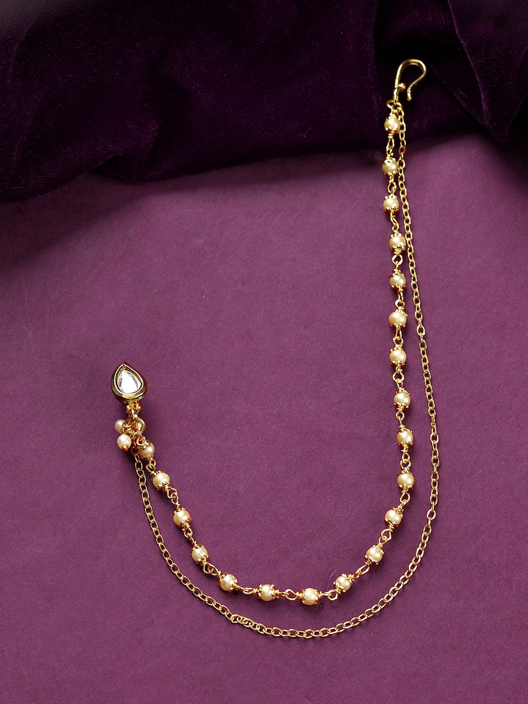 

Voylla Gold-Plated Kundan Chained Nosepin
