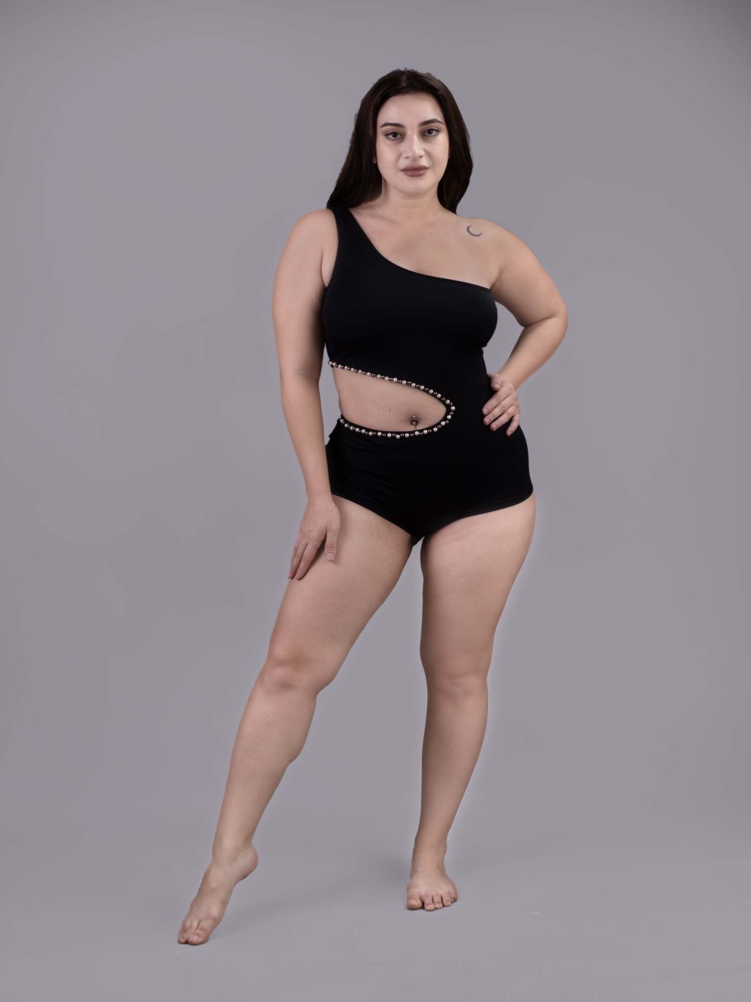 

Keepfit Women One Piece One Shoulder Cutout Padded Plus Size Swimsuit, Black