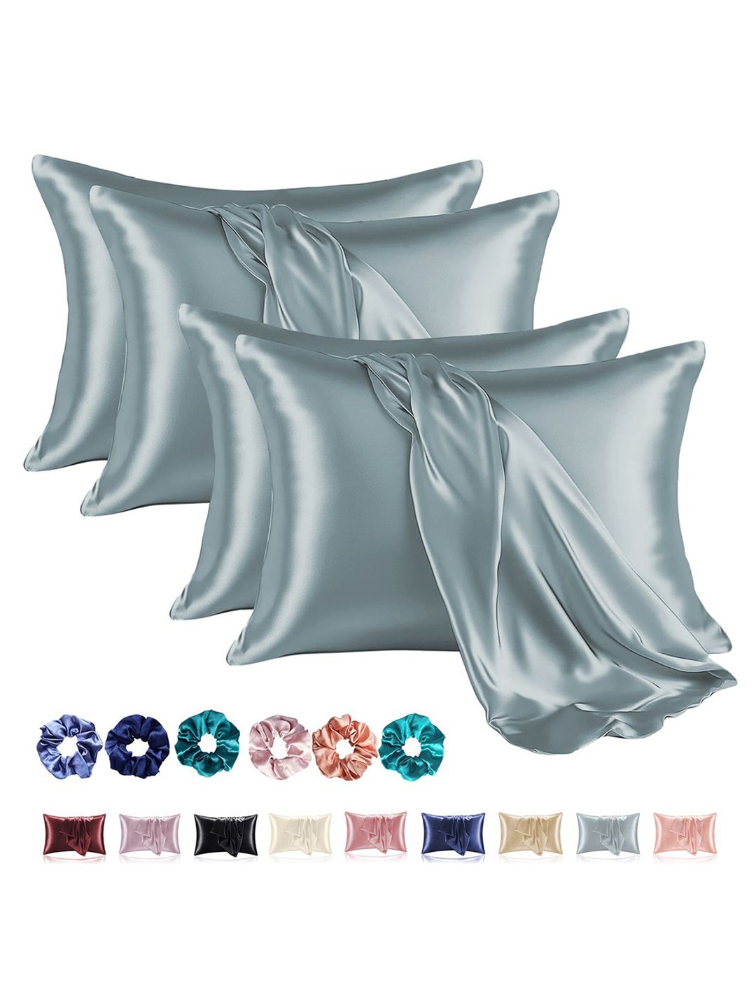 

Kuber Industries Grey 4 Pieces Soft Satin Rectangle Pillow Covers