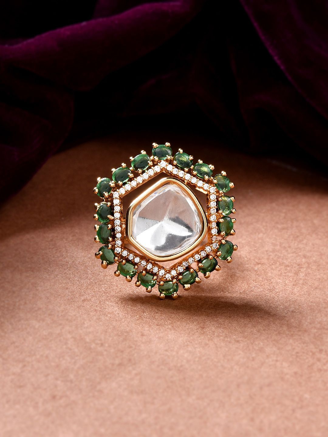 

Voylla Kundan Opulance Riyasat Emerald Ring, Gold