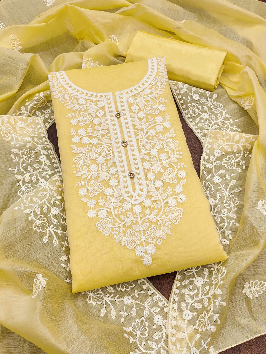 

SHADOW & SAINING Embroidered Unstitched Dress Material, Yellow