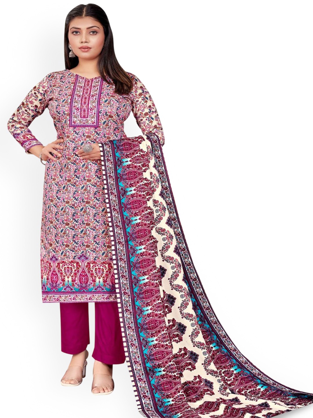 

DRAVINAM Trends Ethnic Motifs Printed Unstitched Dress Material, Purple