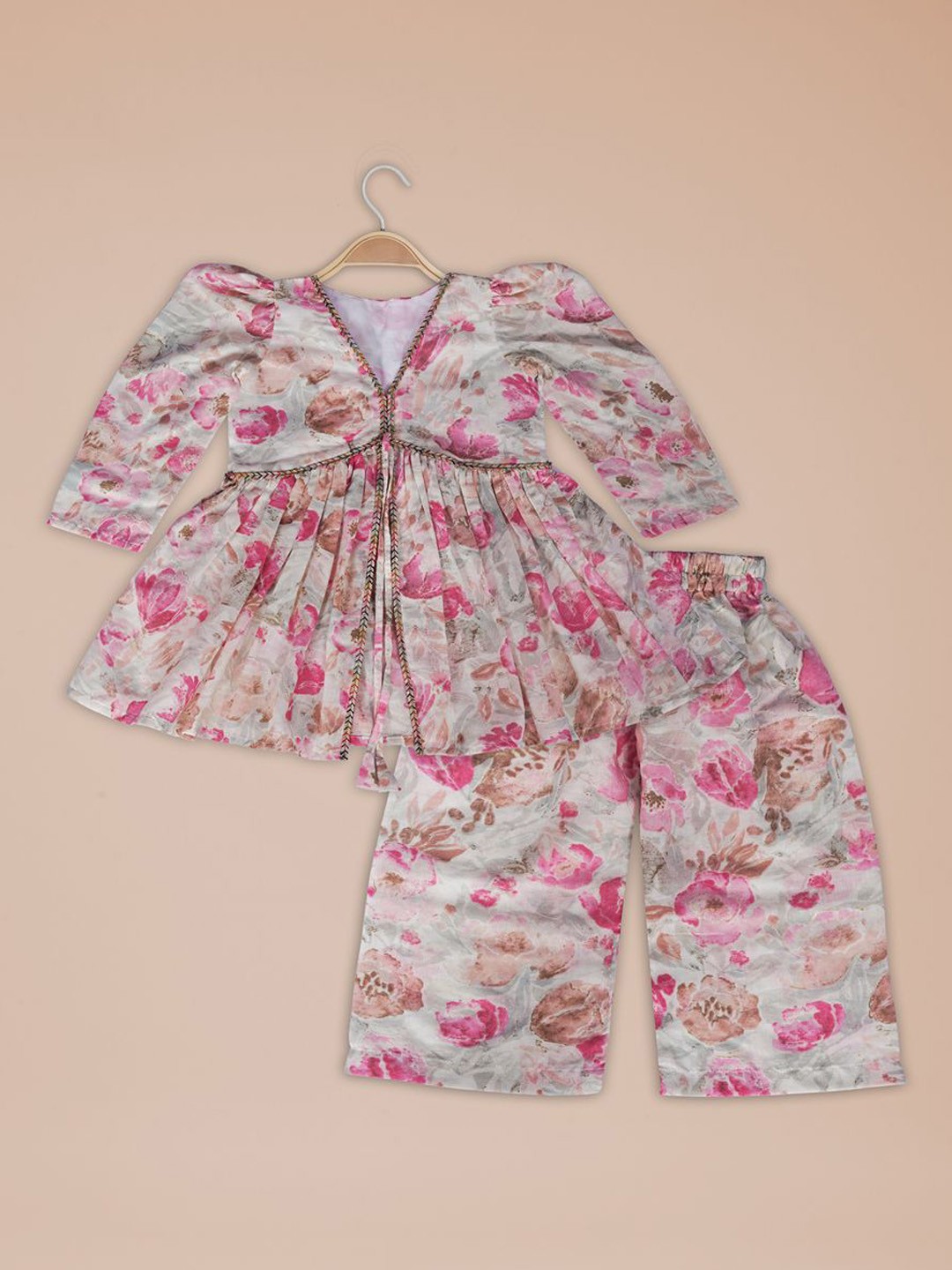 

Anneca Girls Floral Printed Regular Kurti with Palazzos, Pink