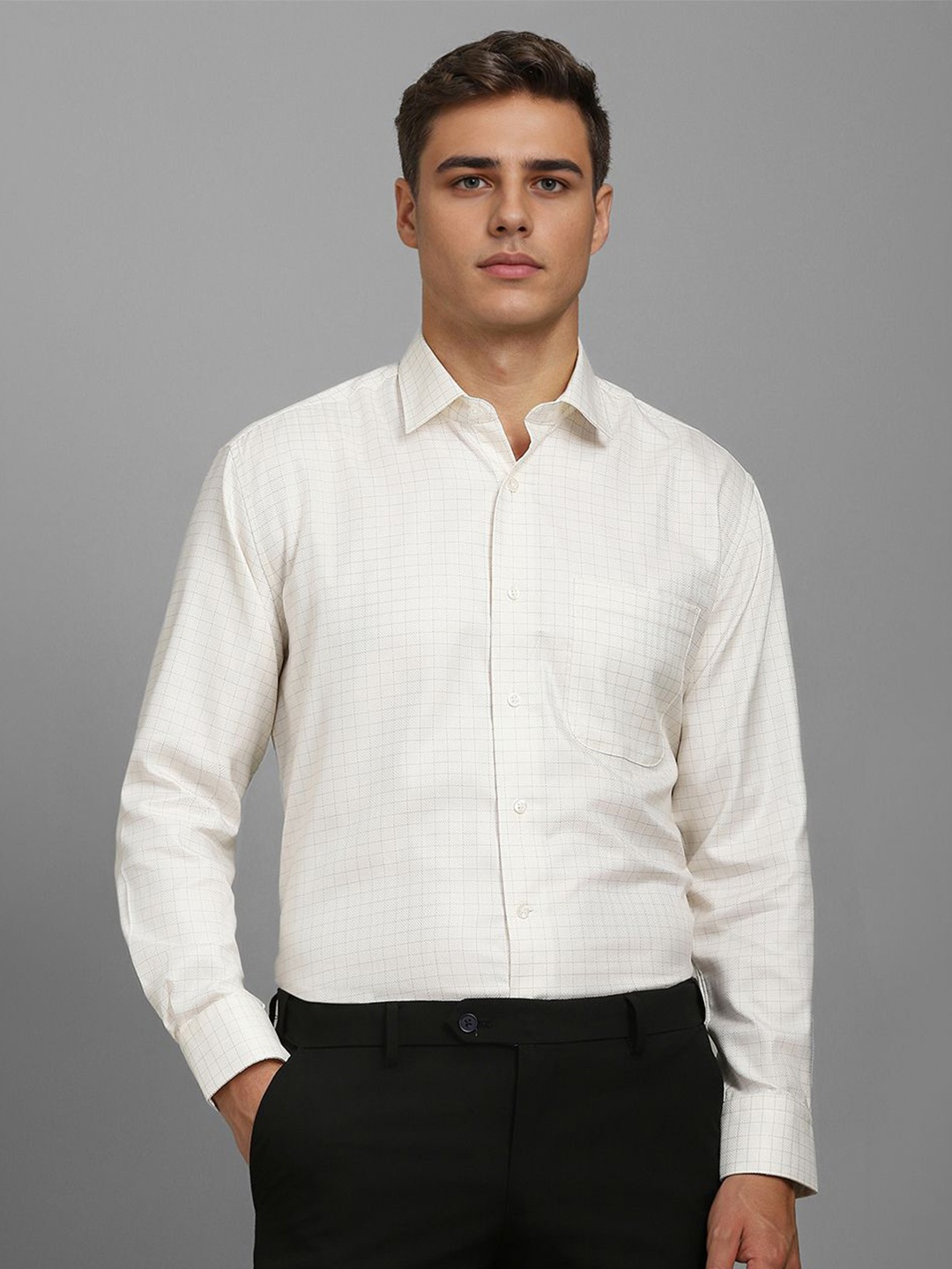 

Luxure by Louis Philippe Men Classic Fit Spread Collar Micro Checked Cotton Formal Shirt, White