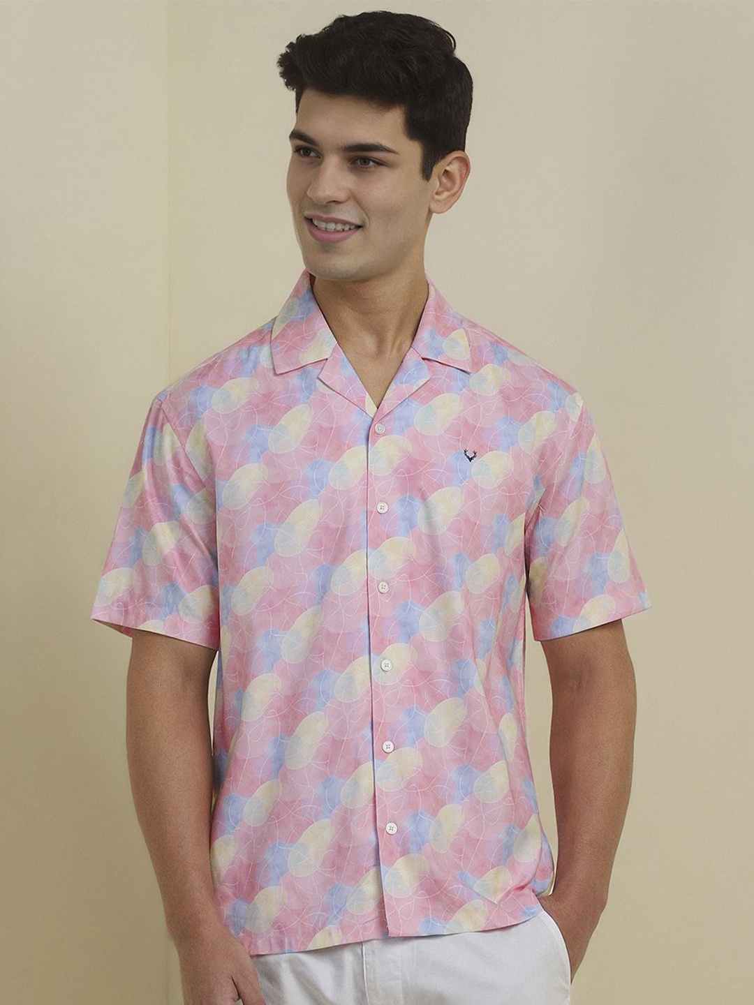 

Allen Solly Men Relaxed Fit Cuban Collar Abstract Printed Cotton Casual Shirt, Pink