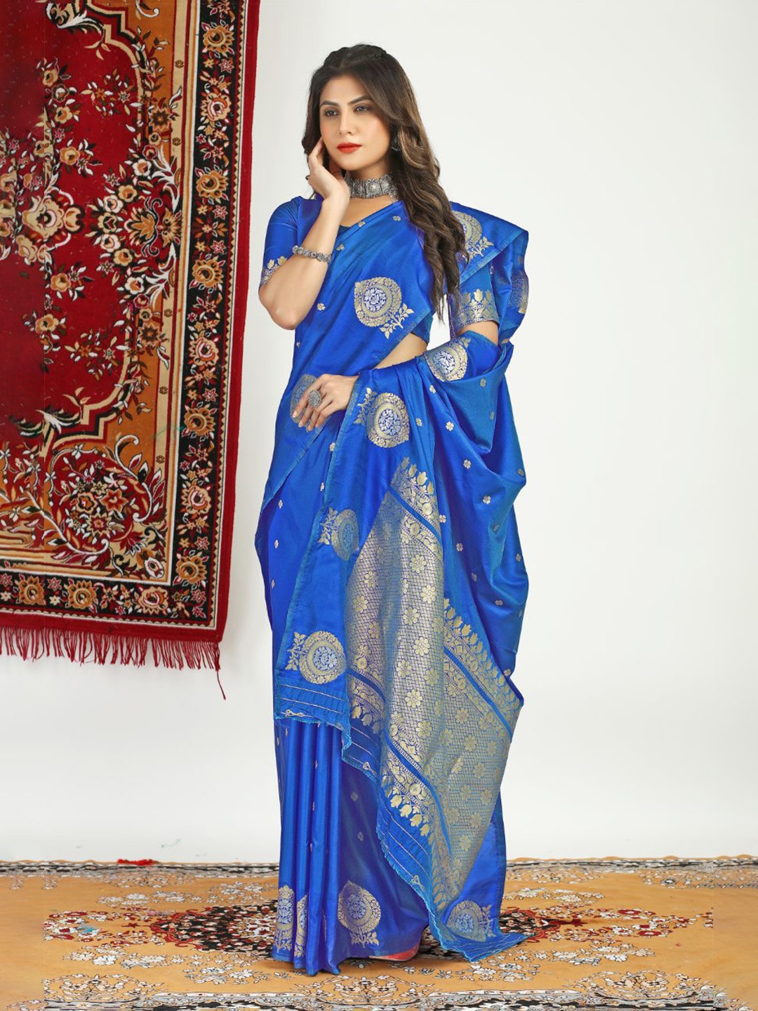 

amirat Woven Design Pure Silk Banarasi Saree, Blue